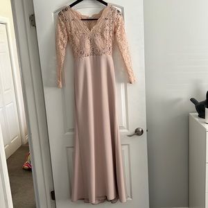 Long sleeve blush evening gown